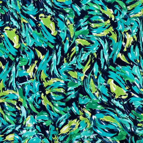 R.Q.T Casual Green Swirl Blue Cotton Spandex Midi Ruffle Skirt Women Large L - Picture 2 of 5